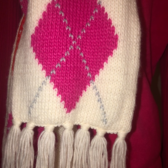 Just in Express Hot pink fleece zip up jacket with Argyle Scarf - Picture 3 of 9